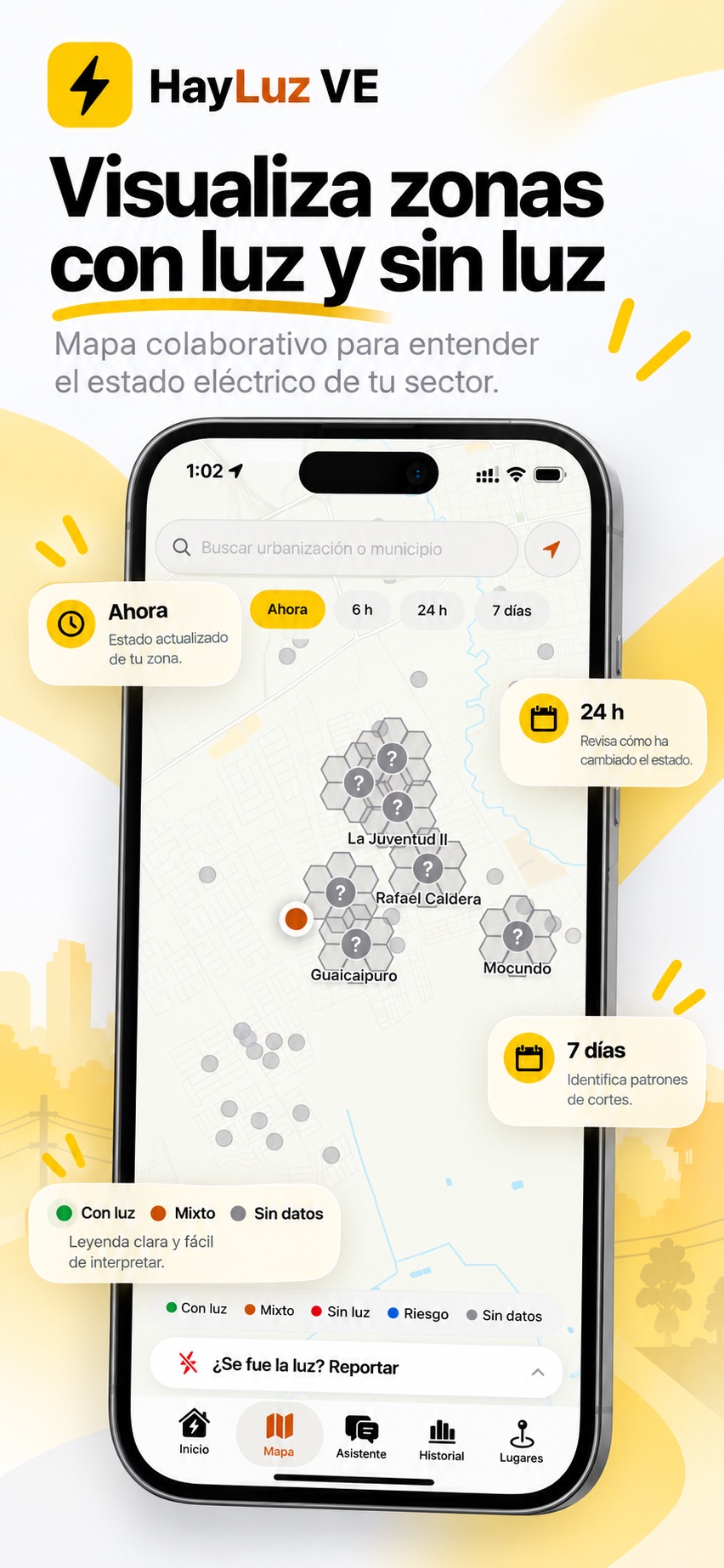 Mapa colaborativo de zonas con luz y sin luz